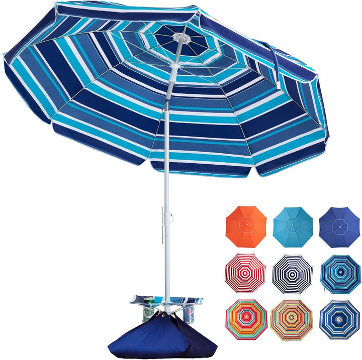 6 Ft. Classic Oxford Silverlined Beach Umbrella w/ anchor - Stripes - Jones Beach