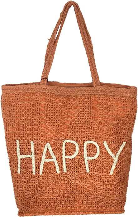 Jute Tote Bag Brown Orange Stripes