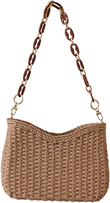 Bow Straw Clutch with Chain Beach Pouch Orange