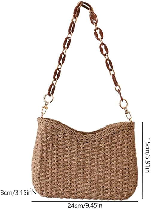 Bow Straw Clutch with Chain Beach Pouch Orange