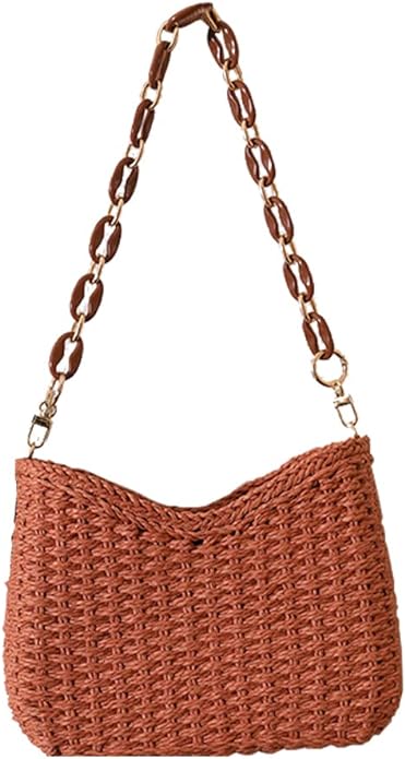 Bow Straw Clutch with Chain Beach Pouch Orange