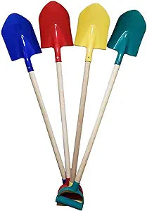 BrightBuilders Wood Sand Shovel with Handle - Blue / Green / Purple / Red