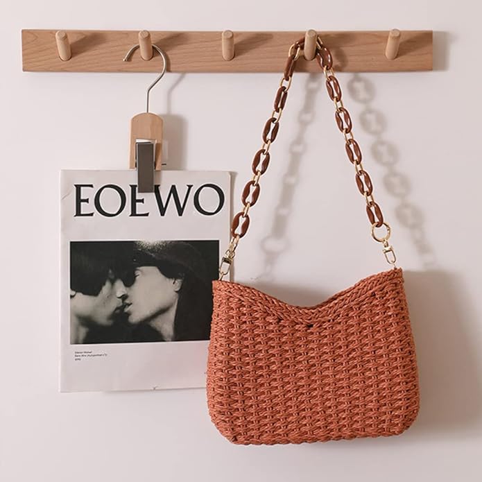 Bow Straw Clutch with Chain Beach Pouch Orange