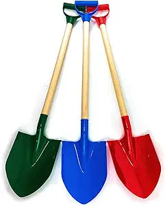 BrightBuilders Wood Sand Shovel with Handle - Blue / Green / Purple / Red