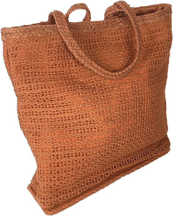 Jute Tote Bag Brown Orange Stripes