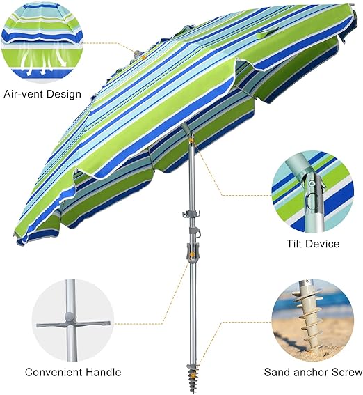 6 Ft. Classic Oxford Silverlined Beach Umbrella