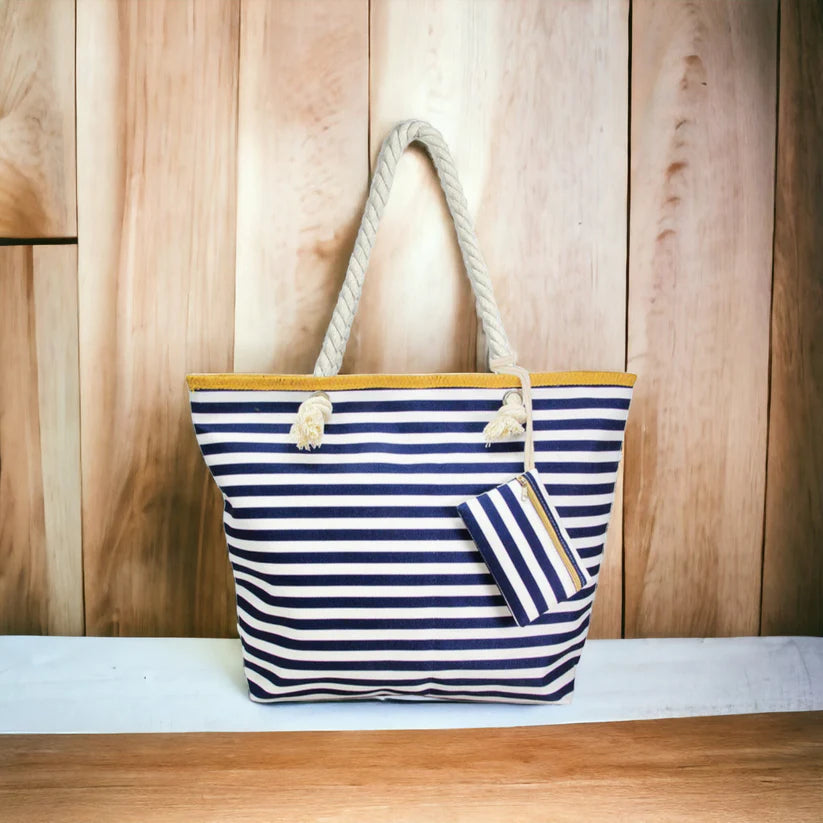 Fresko Striped Beach Tote Bag with Coin Purse Tropical