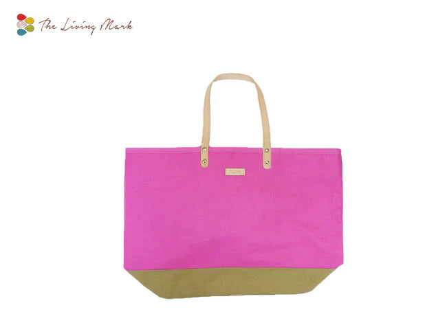 Large Canvas Beach Tote with Buttons - Fuchsia