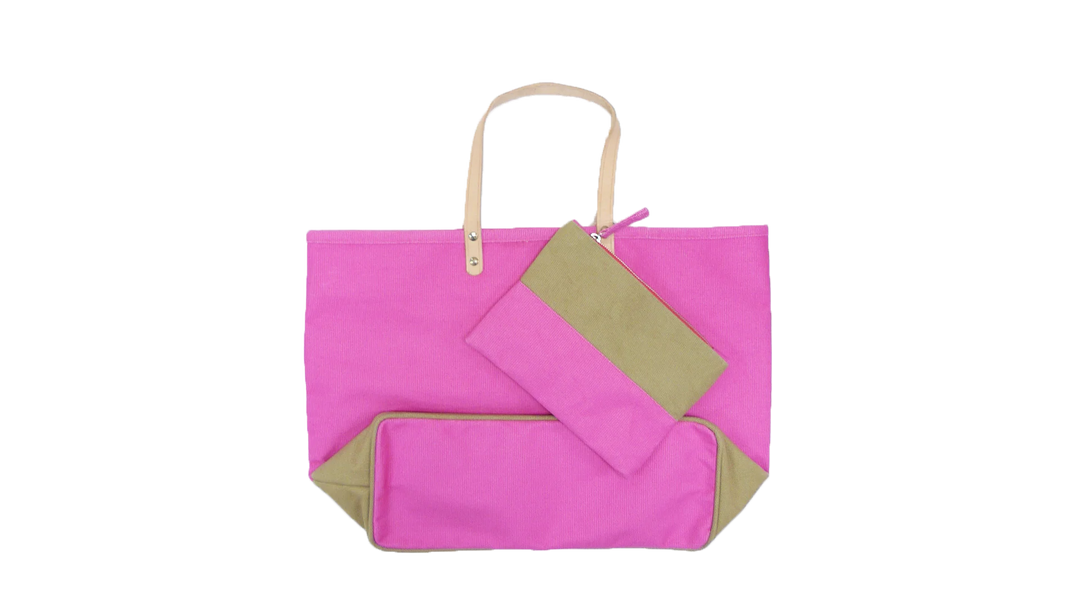 Large Canvas Beach Tote with Buttons - Fuchsia