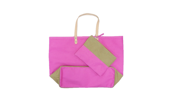 Large Canvas Beach Tote with Buttons - Fuchsia