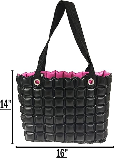 Reversible Bubble Beach Tote Bag Black Fuchsia