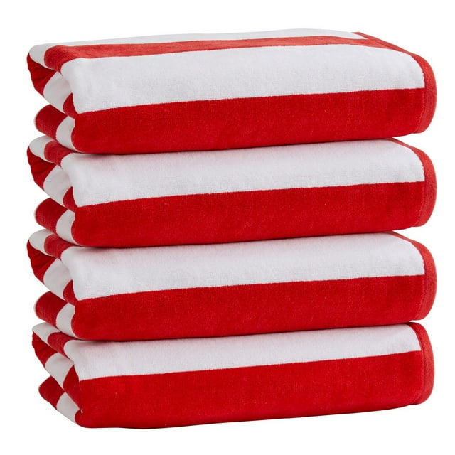 Printed Velour Beach Towel Cabana Stripe Red