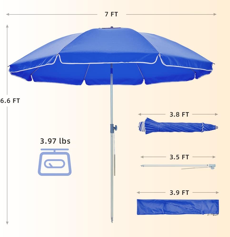 7 ft. Pocketbrella Beach Umbrella w/ Interior Storage & Anchor - Orange