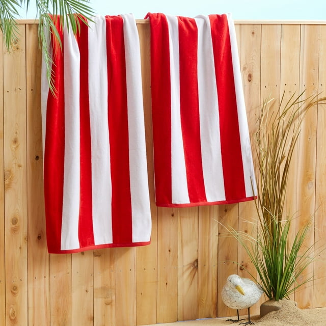 Printed Velour Beach Towel Cabana Stripe Red