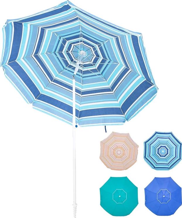 6 Ft. Classic Oxford Silverlined Beach Umbrella w/ anchor - Stripes - Jones Beach