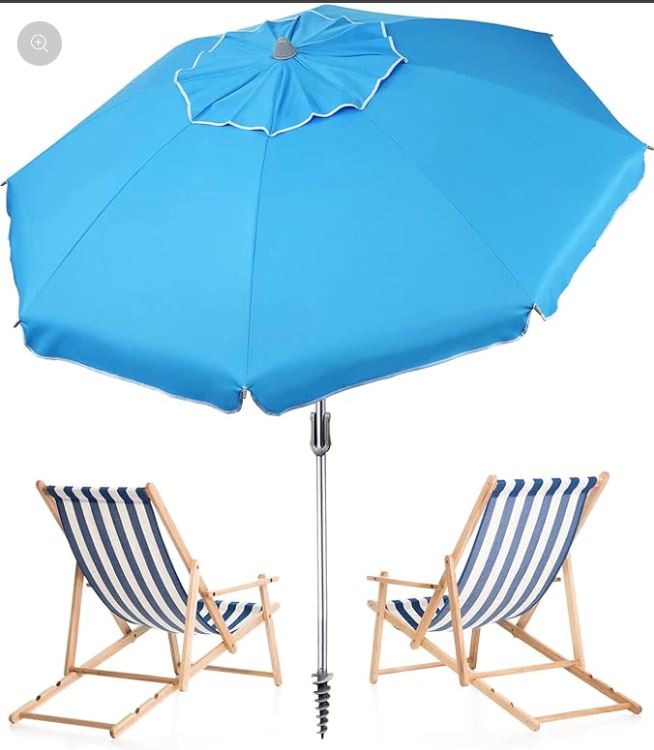 6 Ft. Classic Oxford Silverlined Beach Umbrella w/ anchor - Stripes - Jones Beach