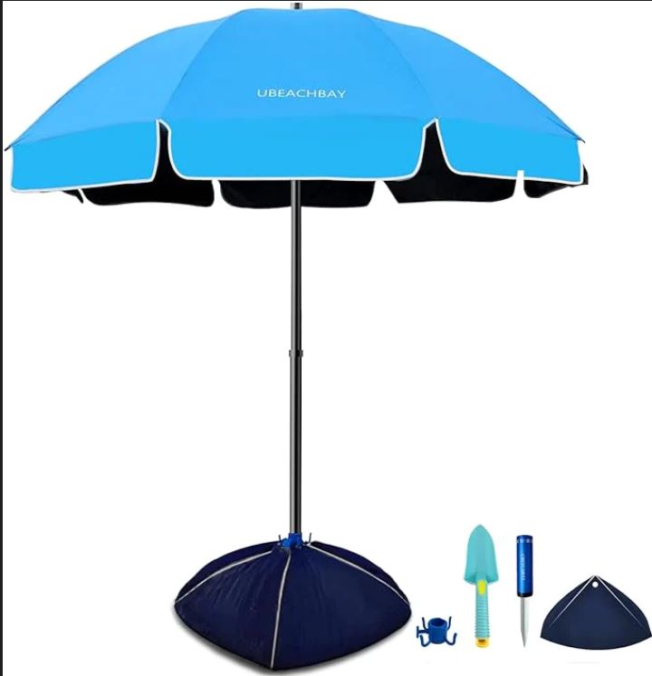 6 Ft. Classic Oxford Silverlined Beach Umbrella w/ anchor - Stripes - Jones Beach