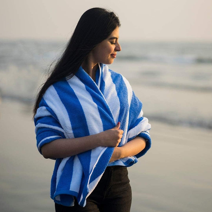 Velour Navy Stripe Beach Towel