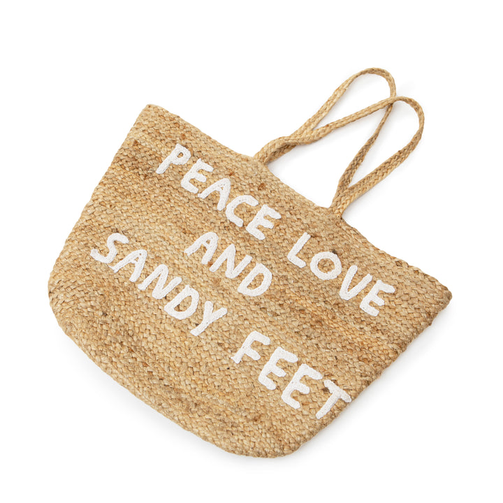 Reversible Bubble Beach Tote Bag Peace Love Sandy toes