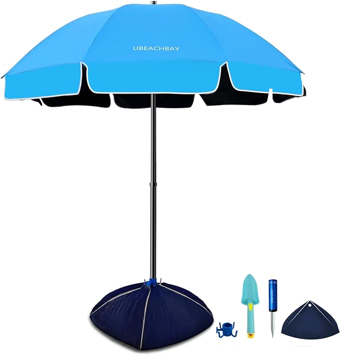 6 Ft. Classic Oxford Silverlined Beach Umbrella with anchor - Solids - Blue